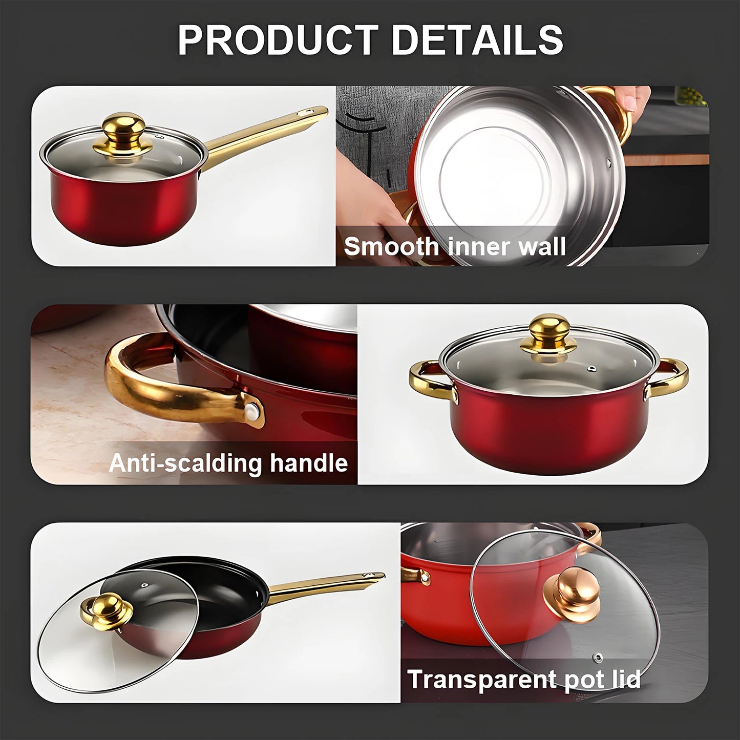 12-Piece Red Nonstick Stainless Steel Cookware