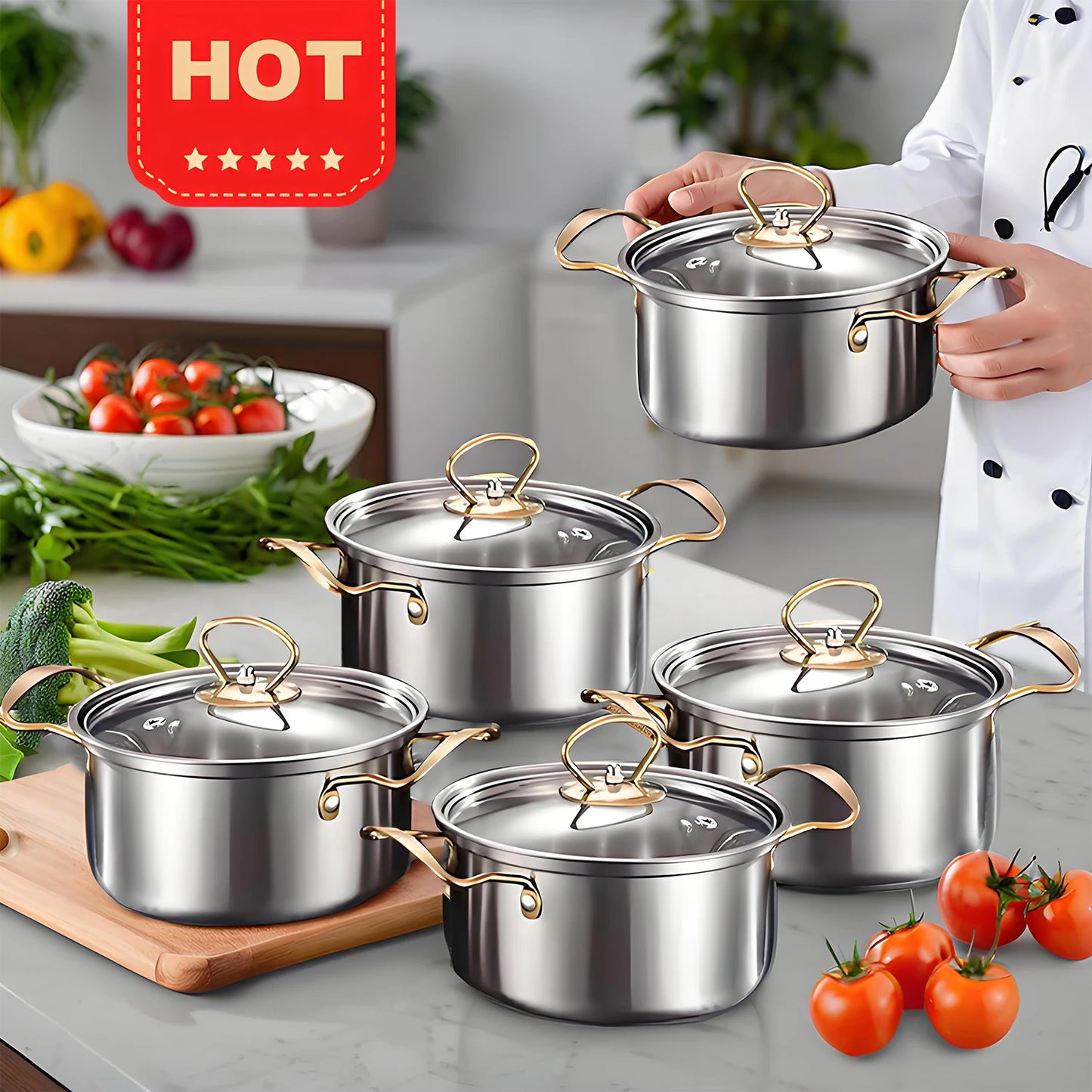 12-Piece Red Stainless Steel Cookware Set