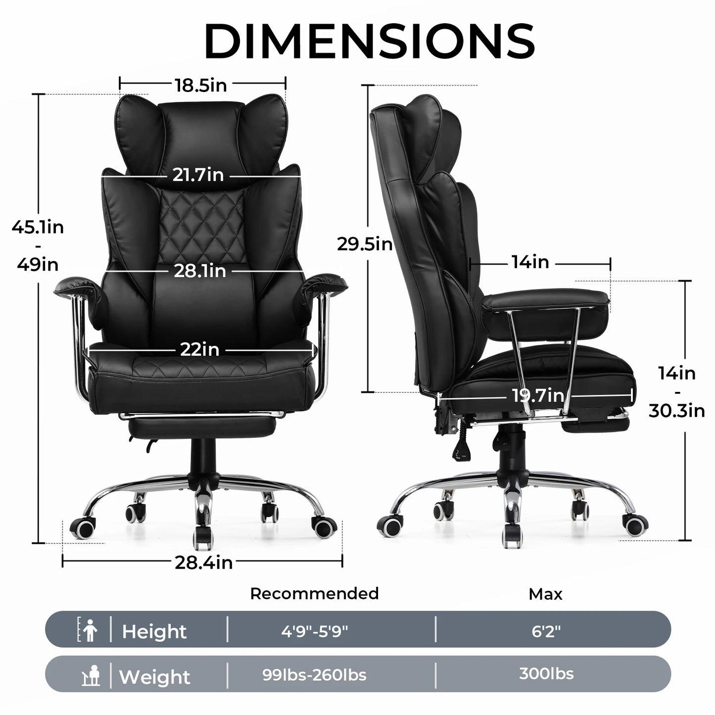 Big Tall Gaming Chair Ergonomic Office Footrest