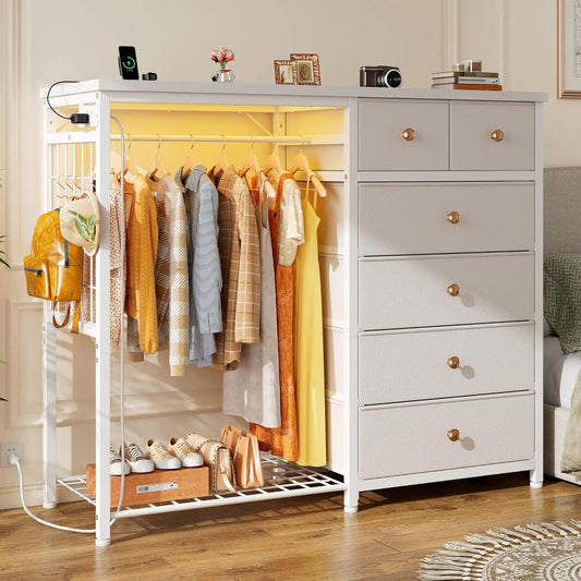 White Dresser LED Fabric Bedroom Storage Organizer