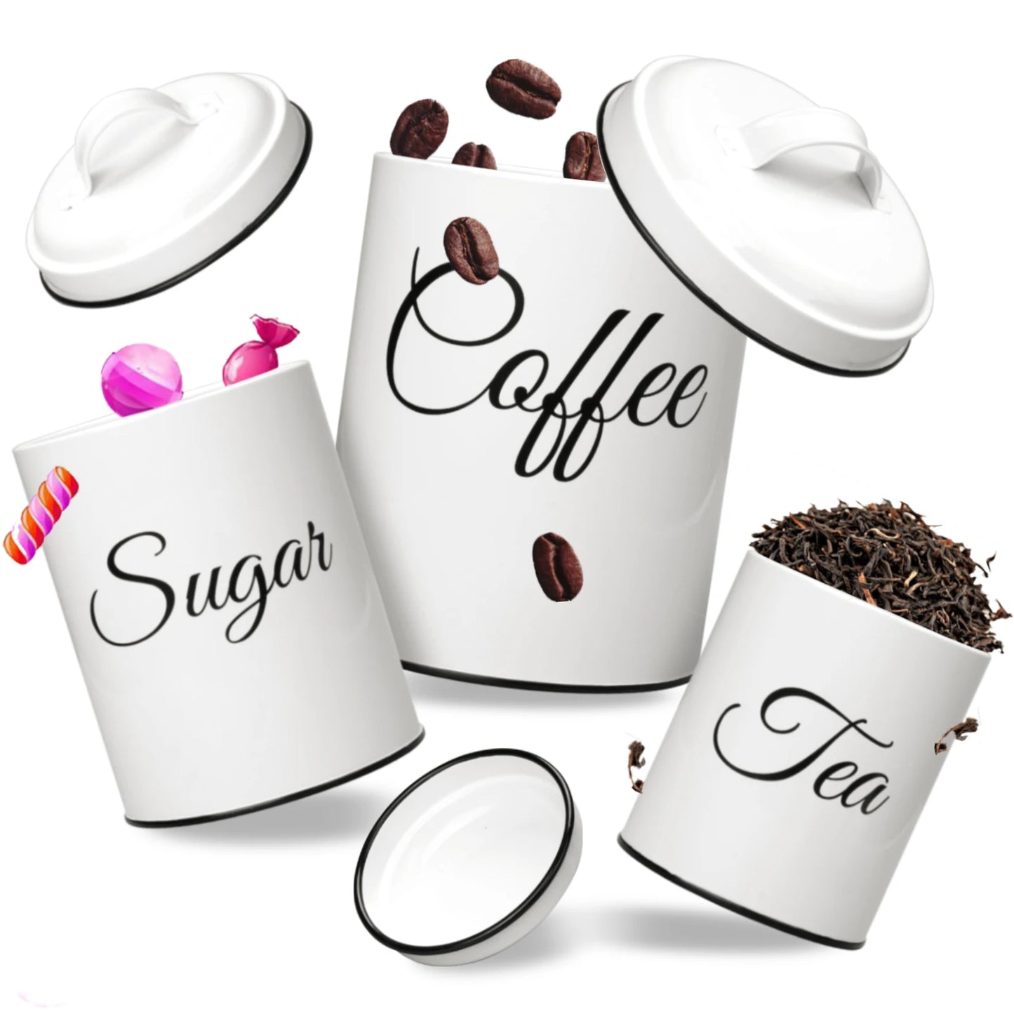 3-Piece White Airtight Kitchen Canister Set