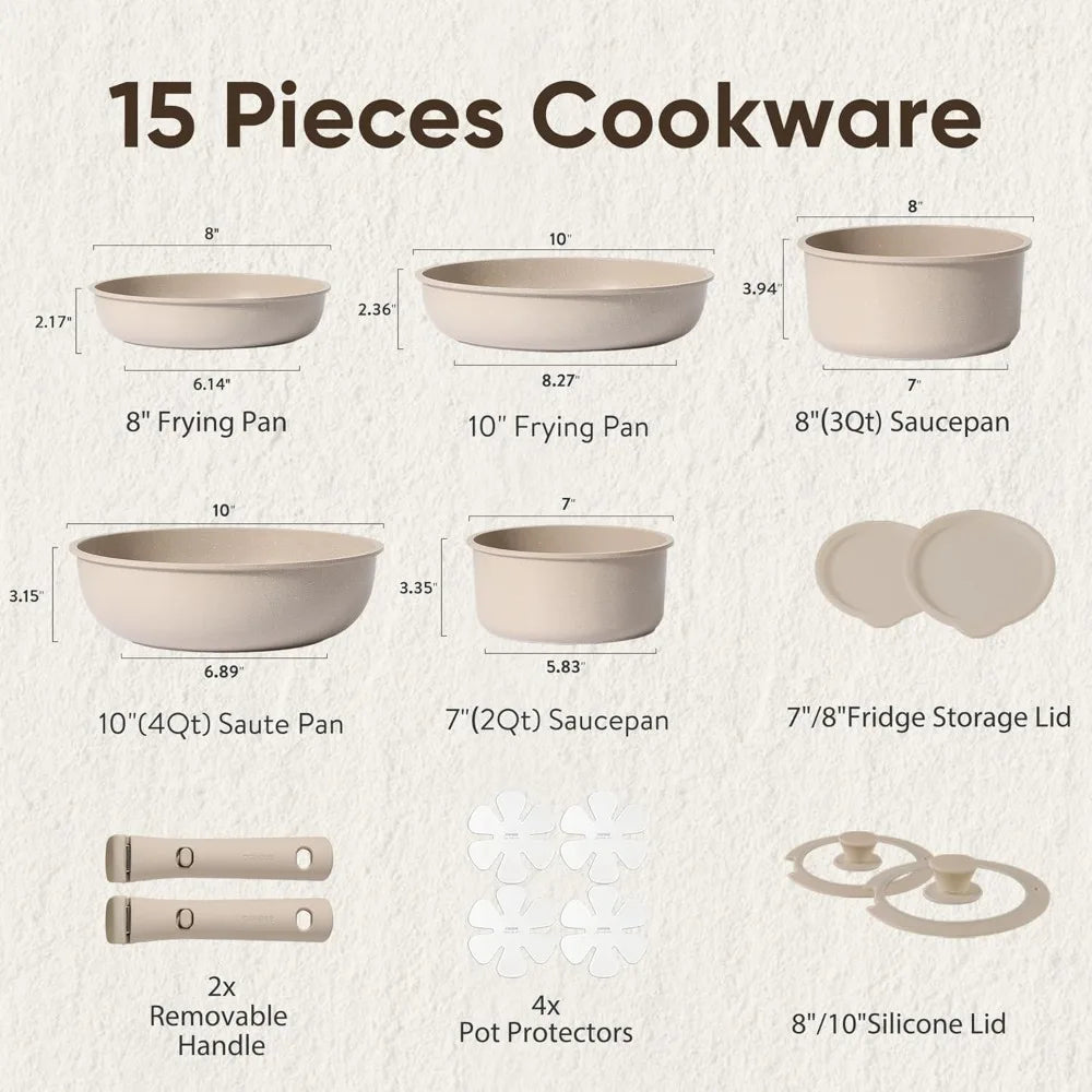 16-Piece Nonstick Cookware Set Detachable Handles