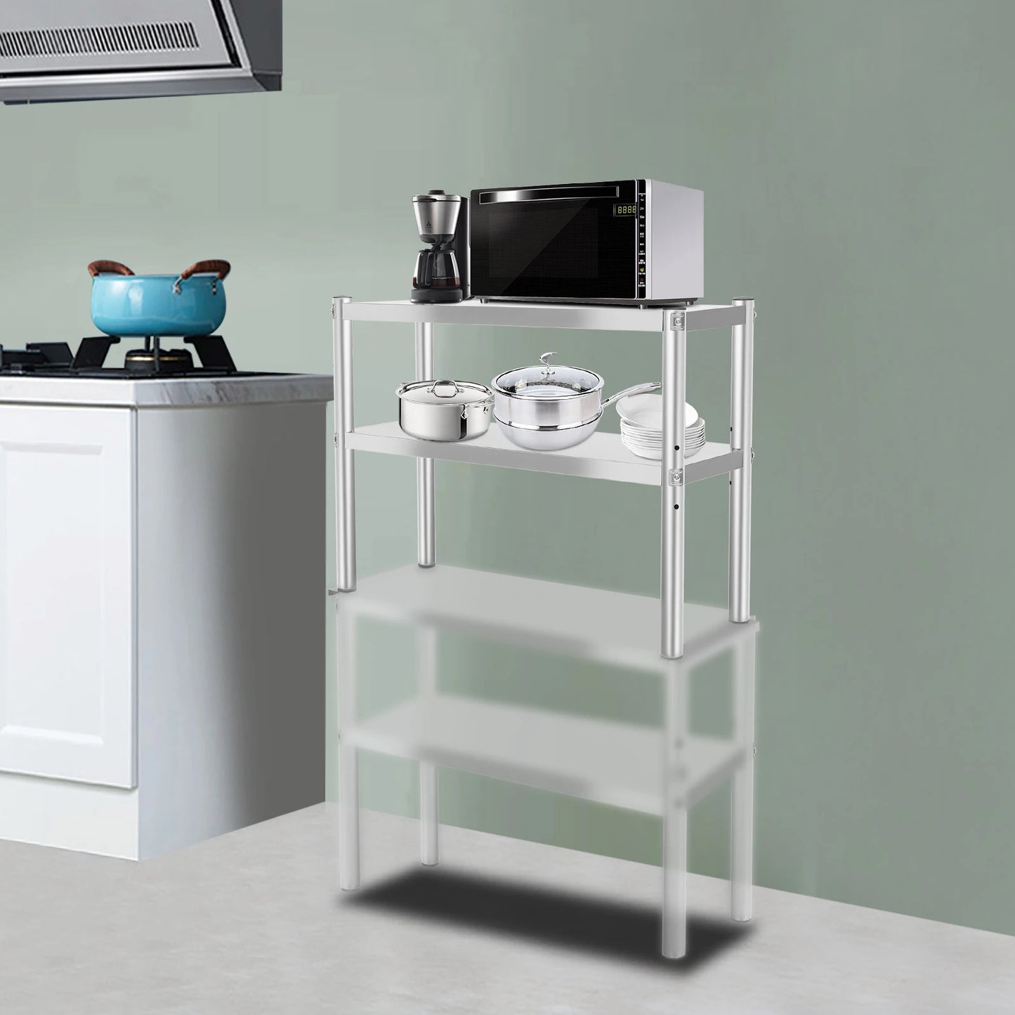 Adjustable 2-Tier Stainless Steel Kitchen Shelf