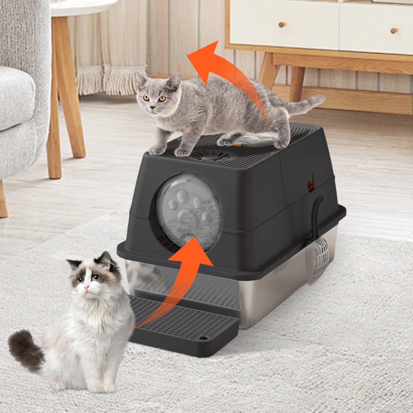 Stainless Steel Enclosed Cat Litter Box with Lid