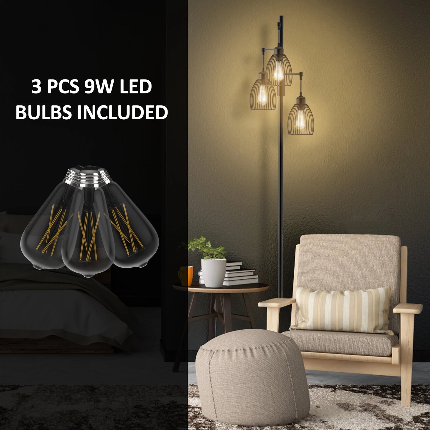 70" Tree Floor Lamp with 3 Bulbs Included