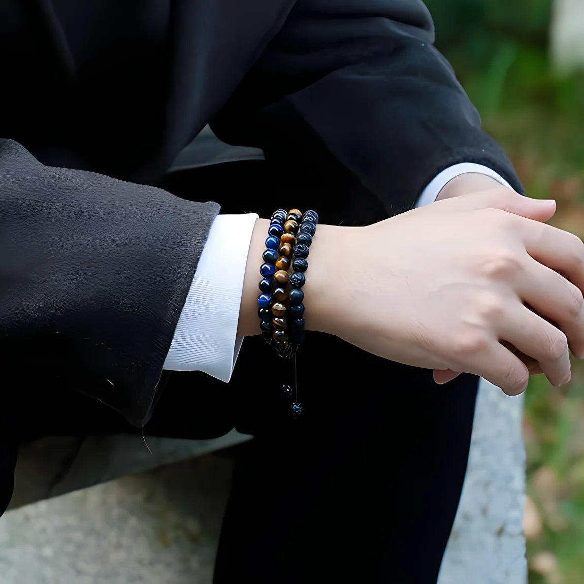 8mm Natural Tiger Eye Lava Bracelet Handmade