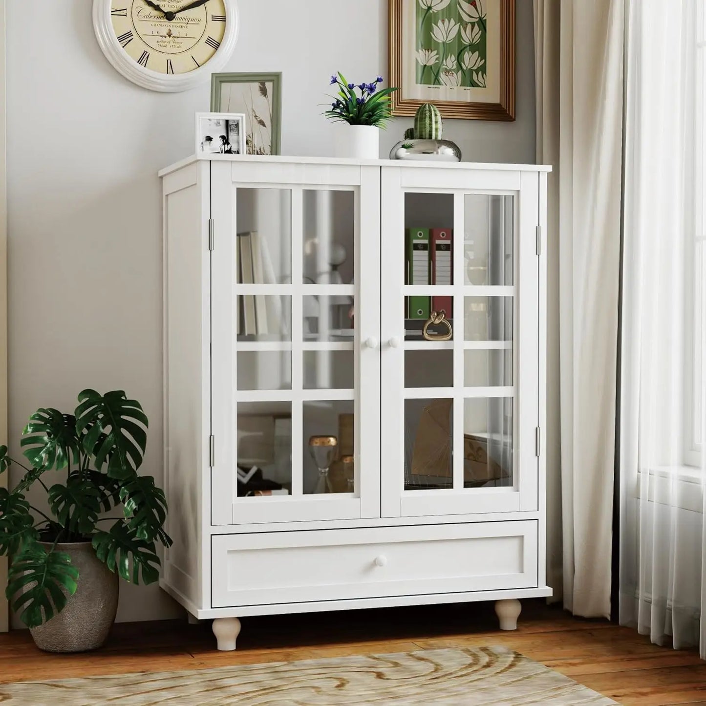 Modern Wood Buffet Cabinet with Glass Doors