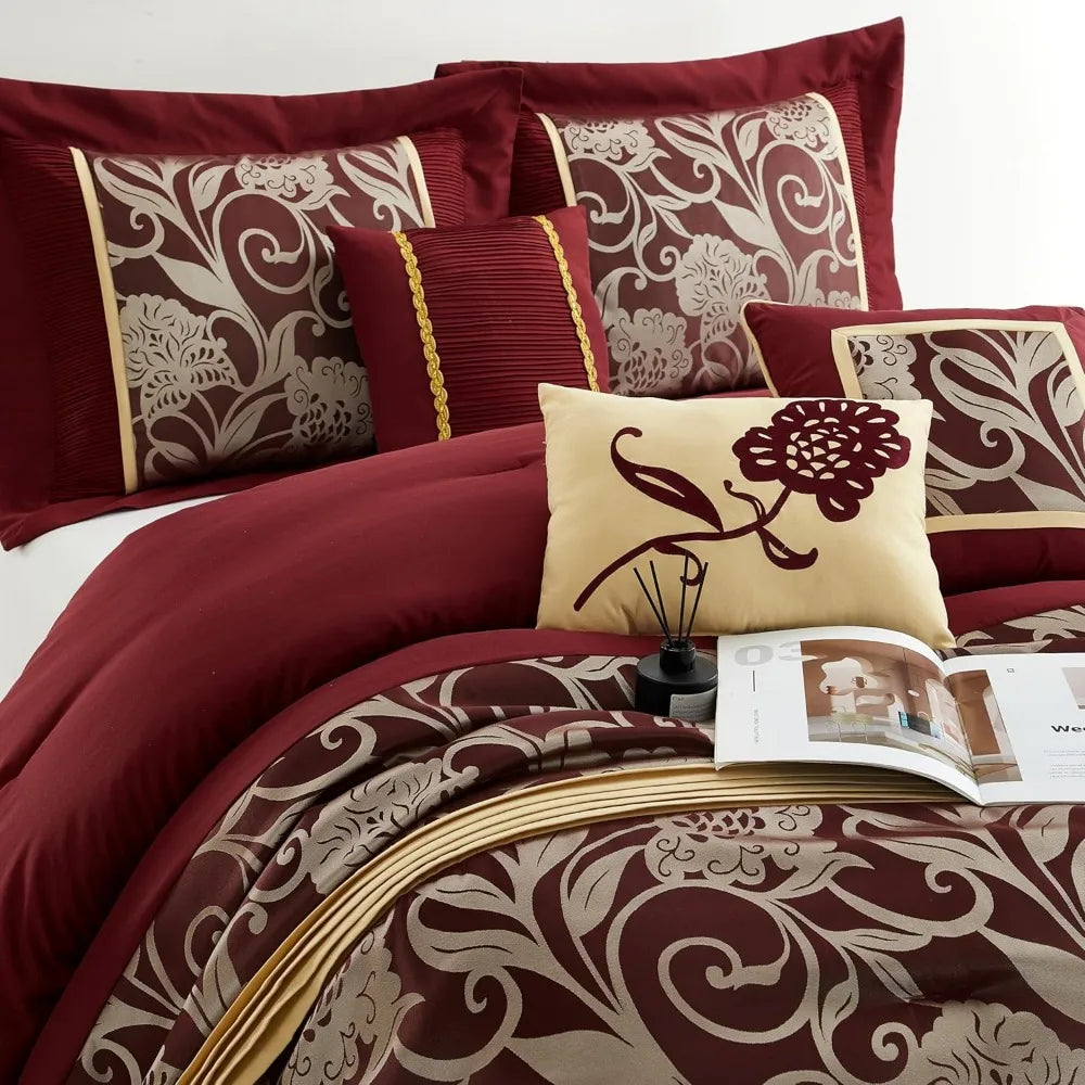 Red Gold 9-Piece Queen Comforter Set