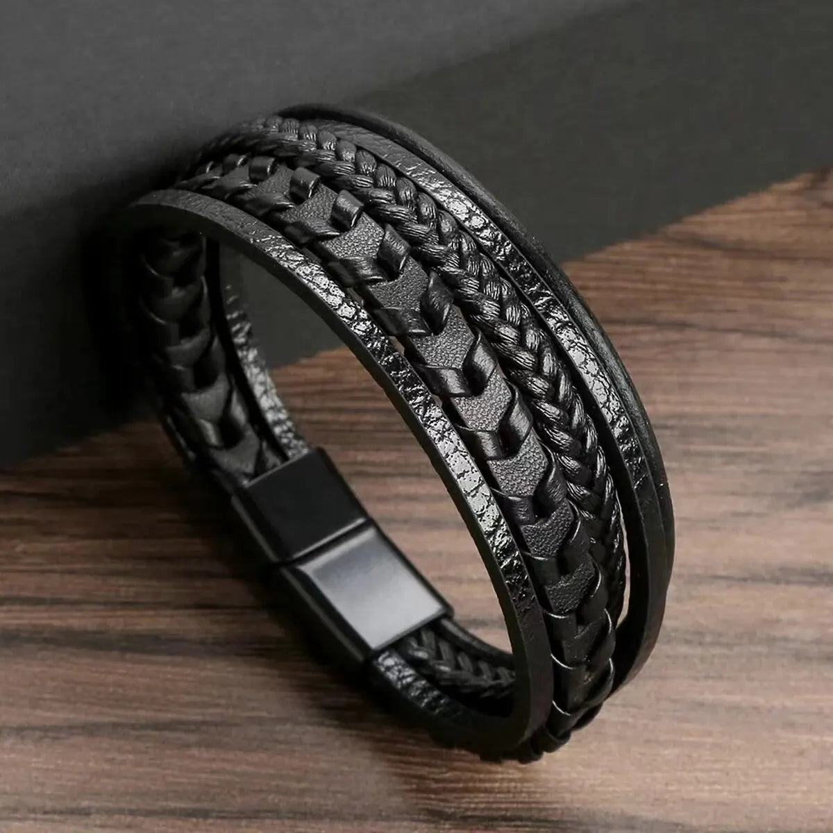 Men’s Vintage Leather Braided Magnetic Bracelet