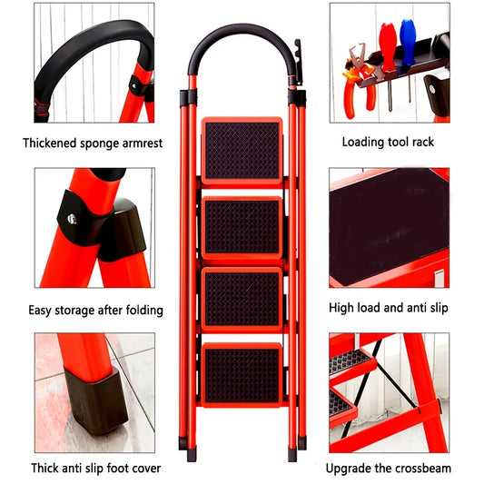 Foldable Step Ladder with Built In Tool Holder