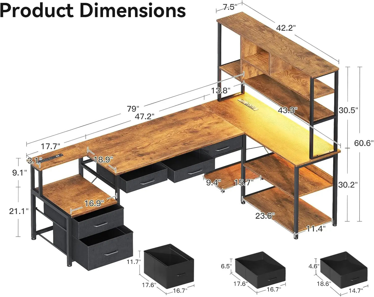 79" L-Shaped Computer Desk Home Office Vintage