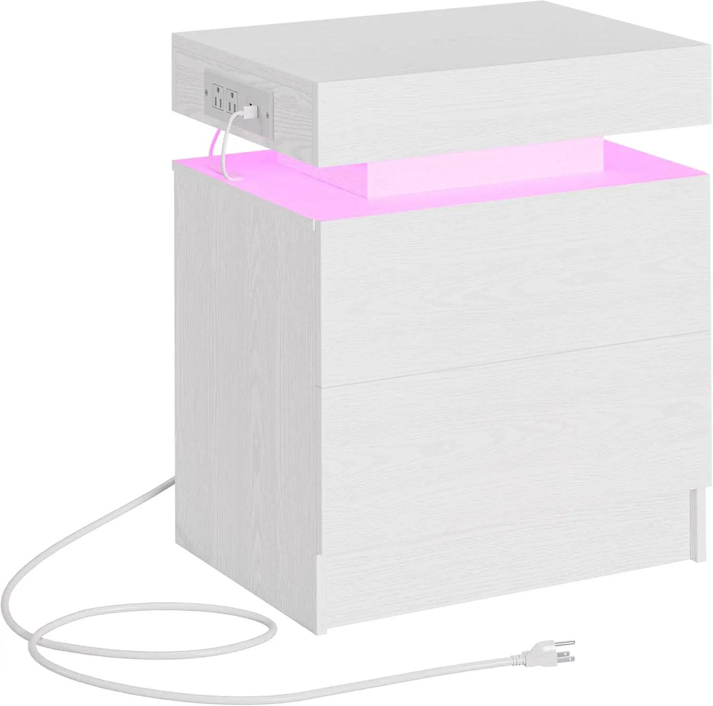Modern Black LED Nightstand Set Bedside