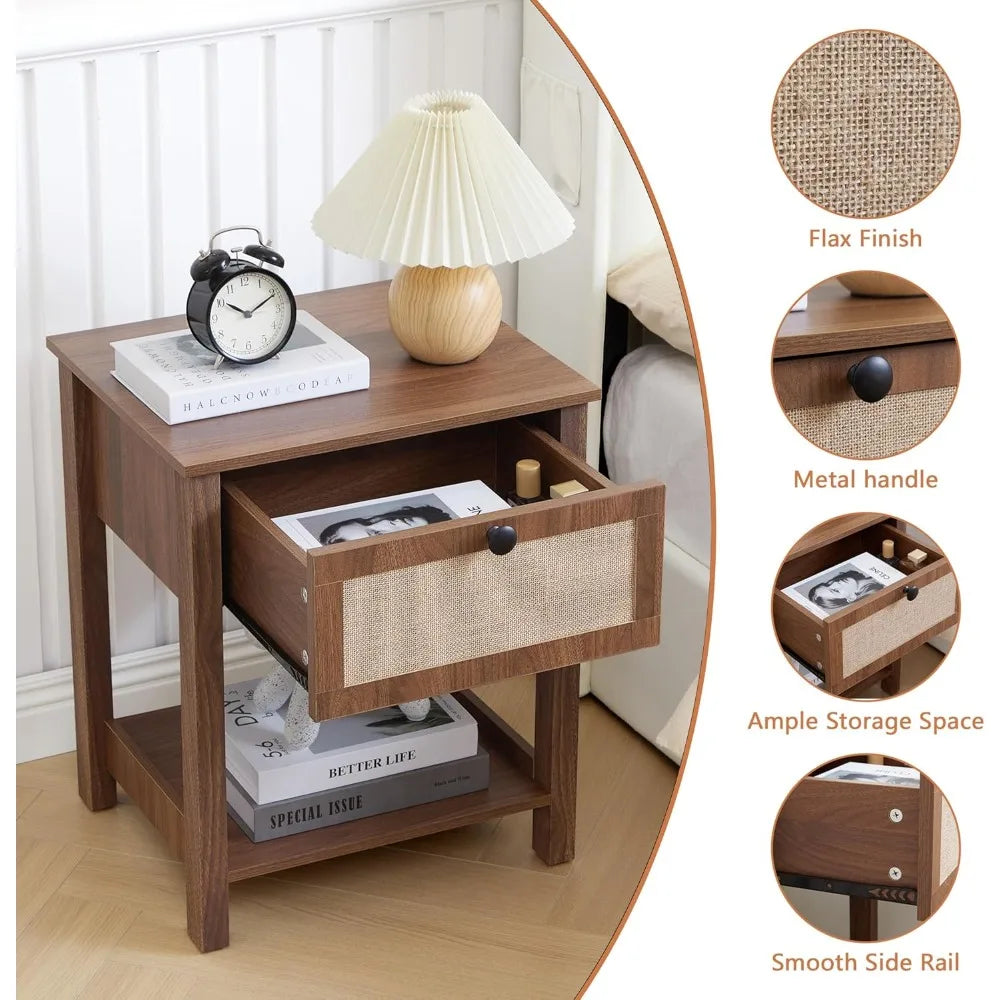 Modern Flax Wood Nightstand with Drawer