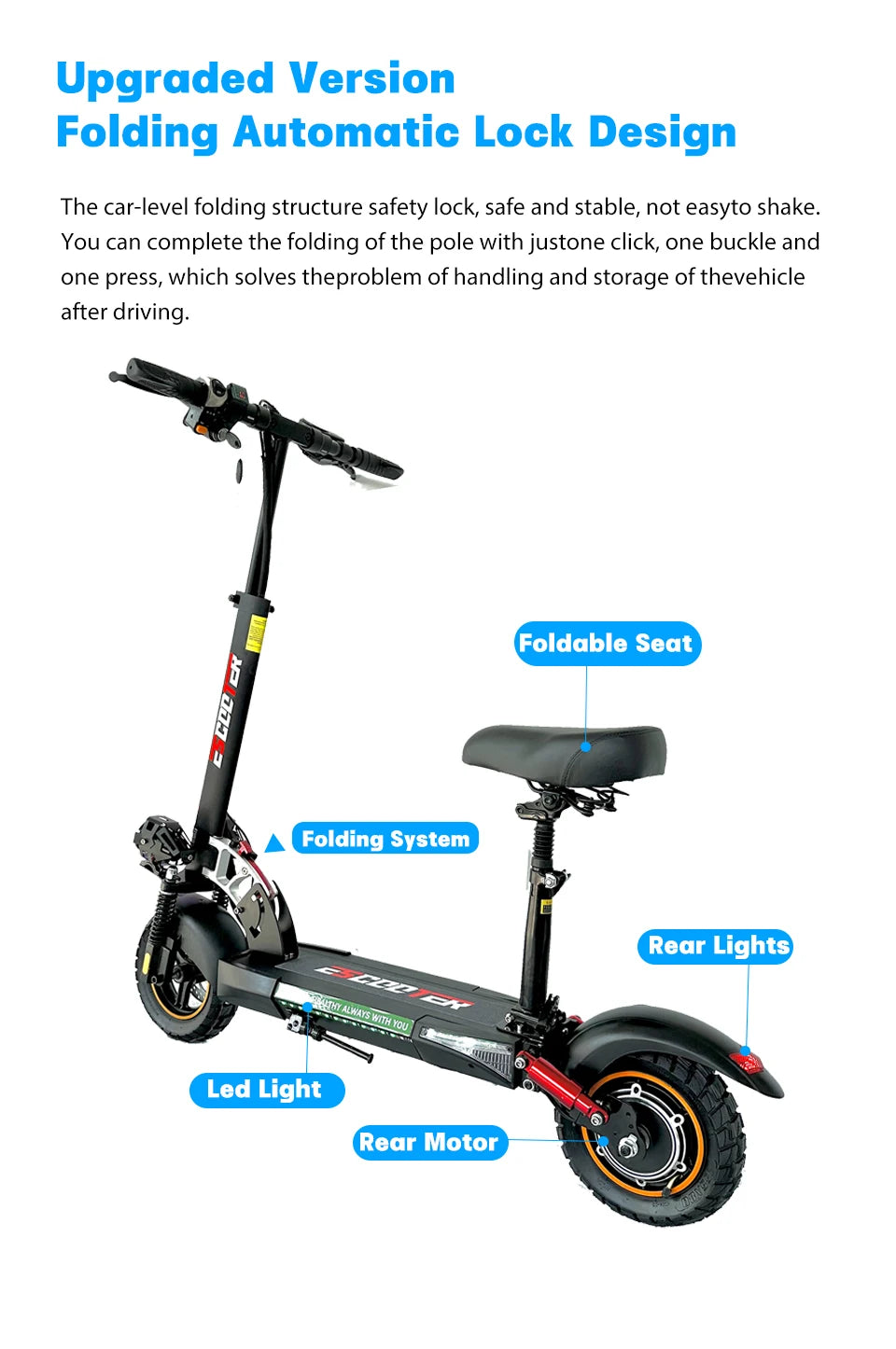 800W Adult Electric Scooter Long Range 48V