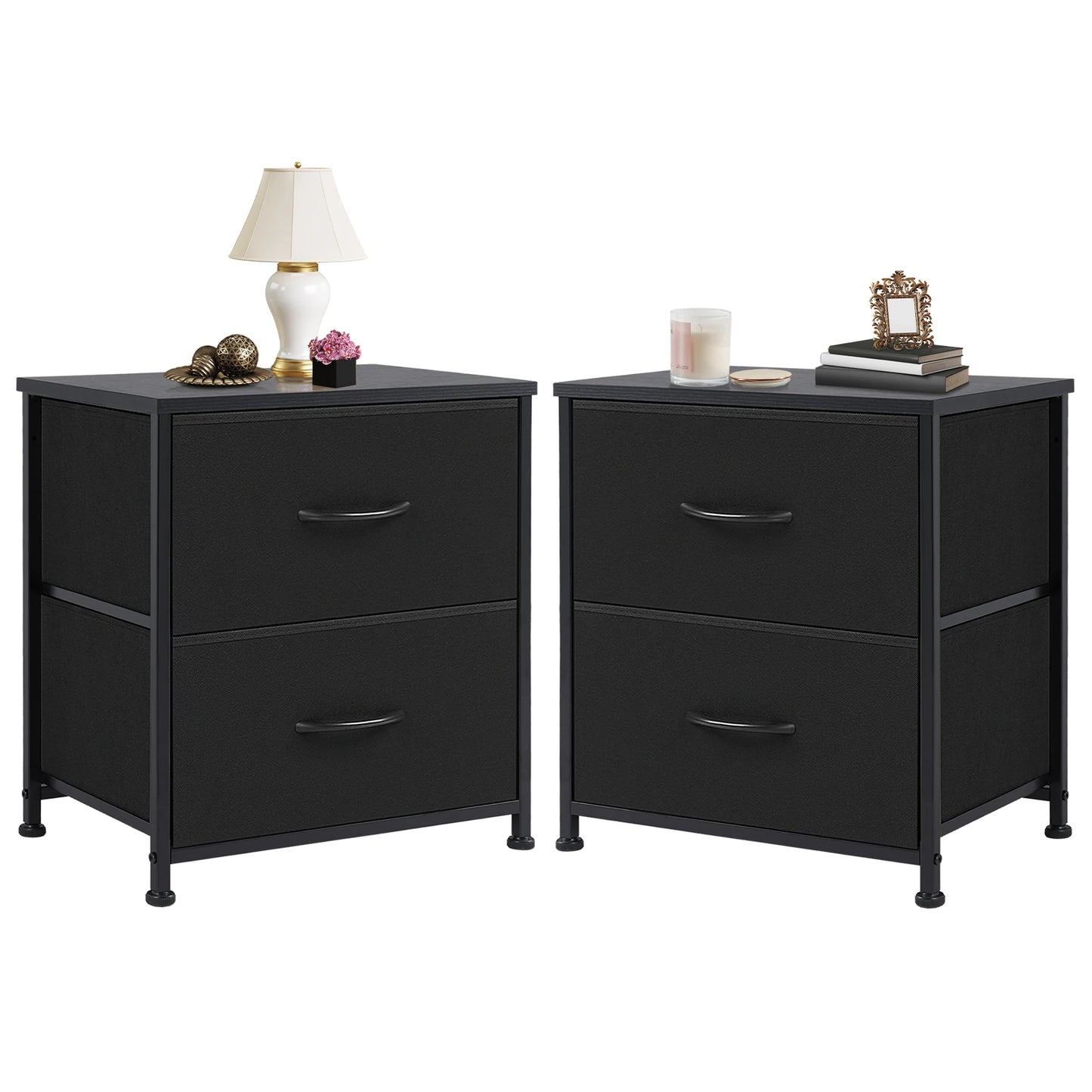 Nightstand with Fabric Drawers Bedroom Storage