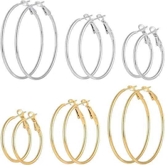6-Pair Stainless Steel Hoop Earrings Set