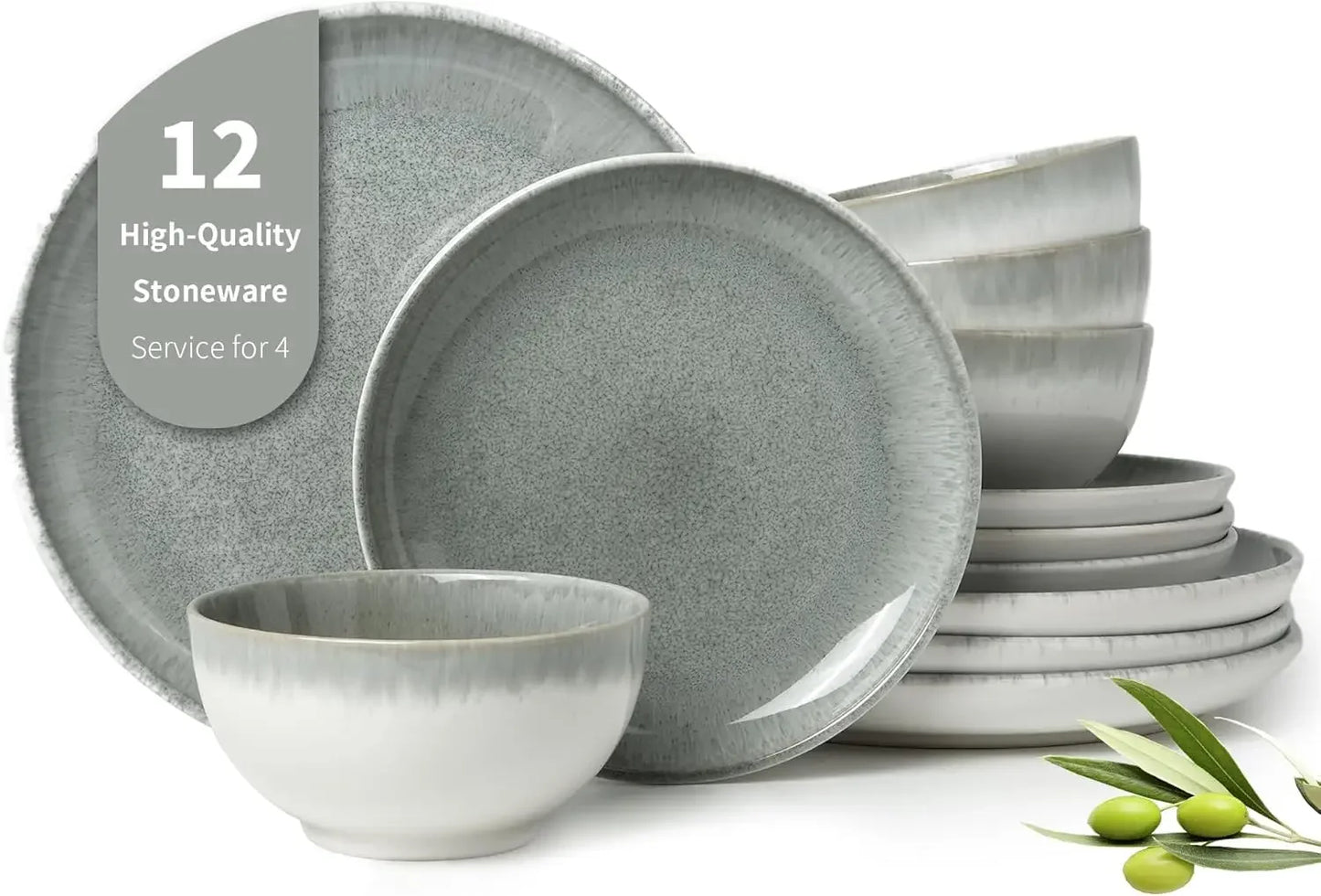 Gradient Green Stoneware Dinnerware Set for 4