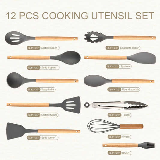 12pcs Silicone Nonstick Kitchen Cooking Utensil Set