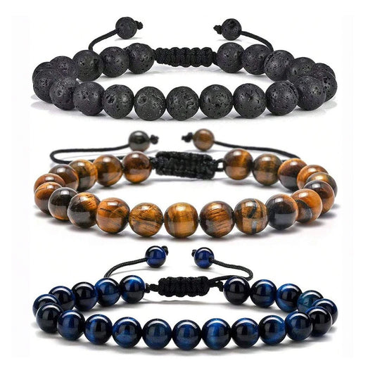 8mm Natural Tiger Eye Lava Bracelet Handmade