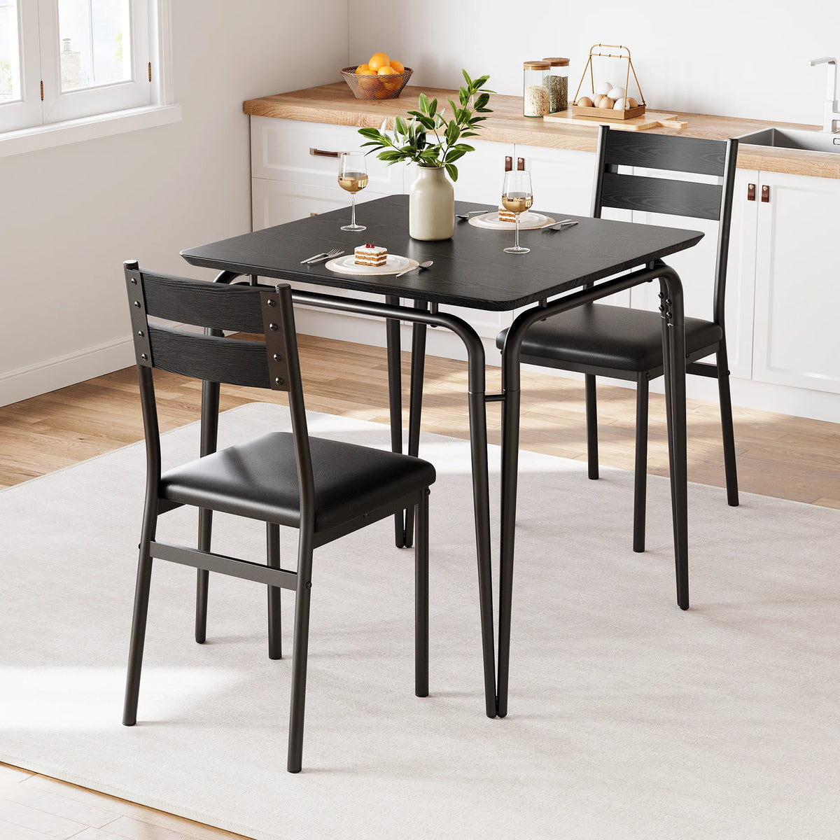 Compact 3-Piece Wood Dining Table Set
