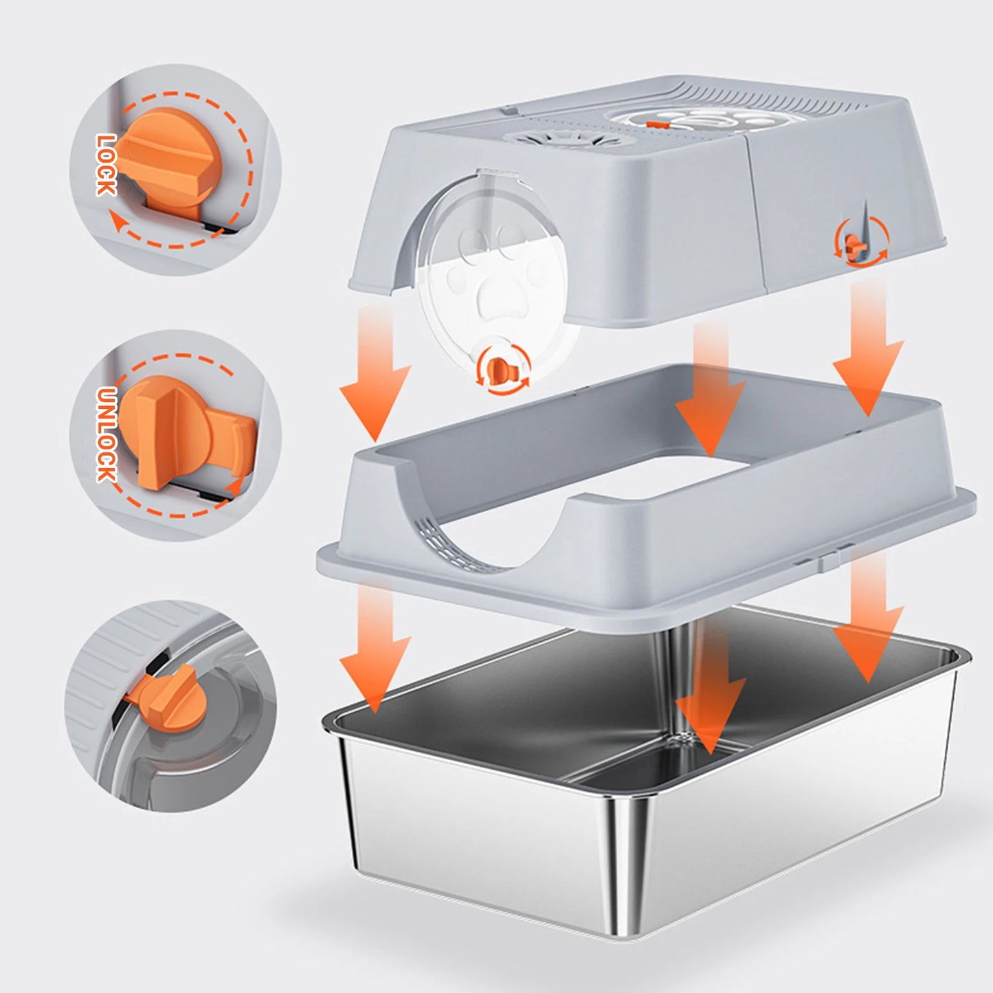 Stainless Steel Enclosed Cat Litter Box with Lid