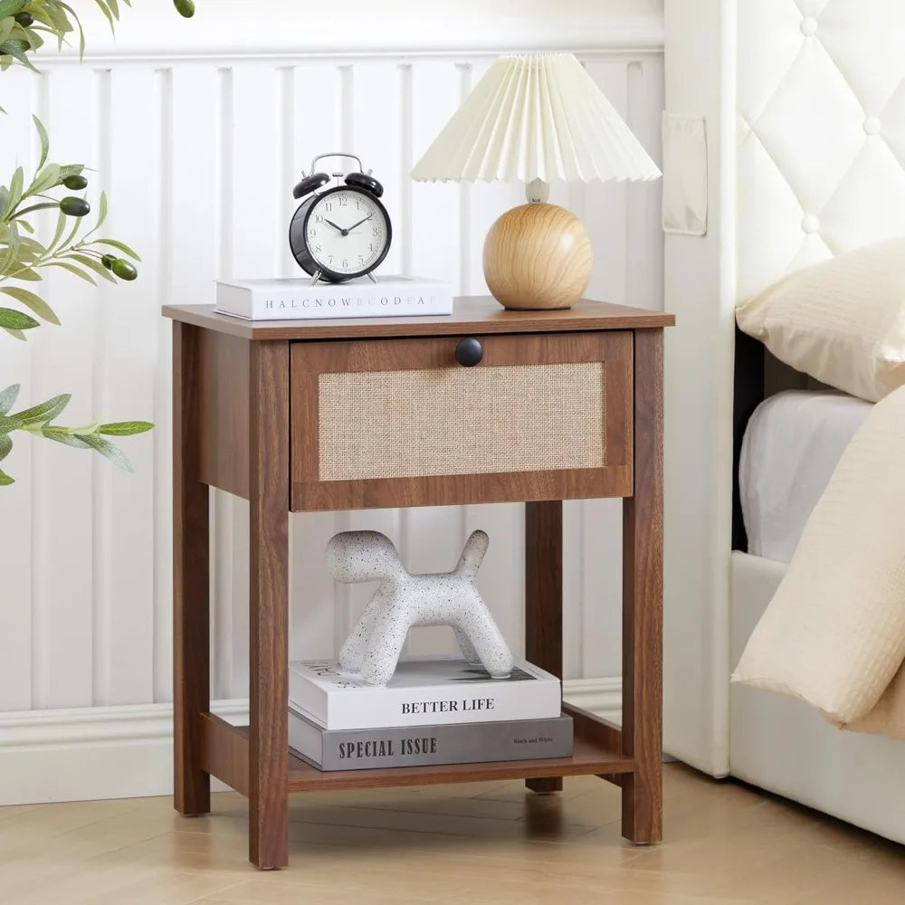 Modern Flax Wood Nightstand with Drawer