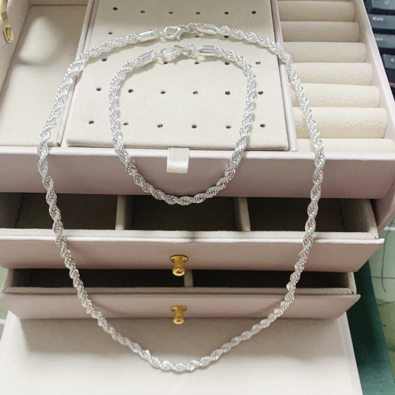 2pcs Silver Plated Necklace Bracelet Set