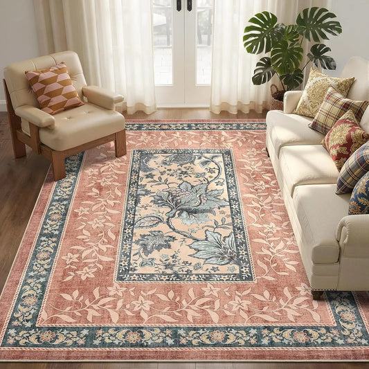 Vintage Floral Washable Area Rug & Hallway Runner