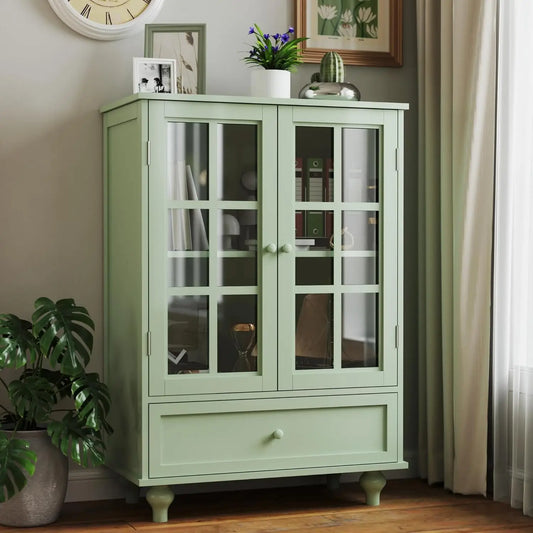 Modern Wood Buffet Cabinet with Glass Doors