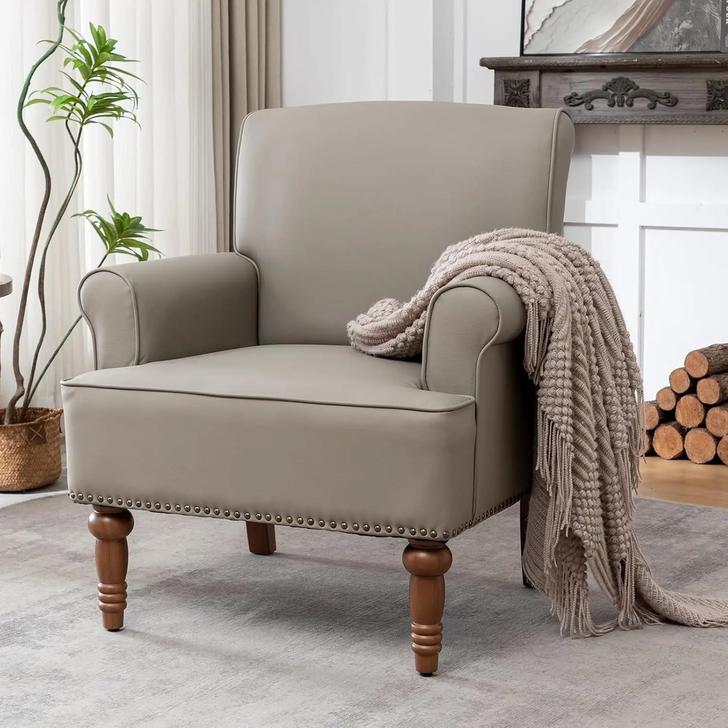 Mid-Century Faux Leather Accent Chair Lounge