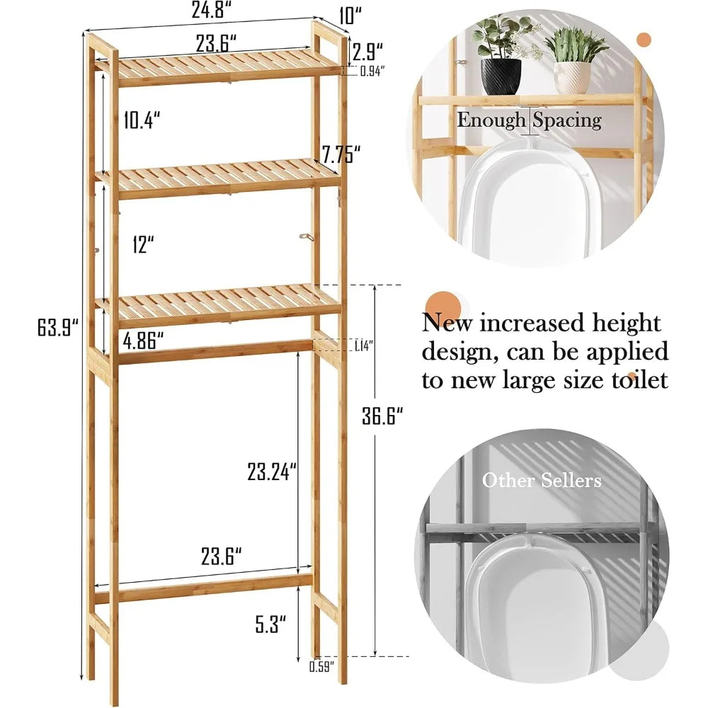 Over Toilet Storage 3-Tier Bamboo Organizer