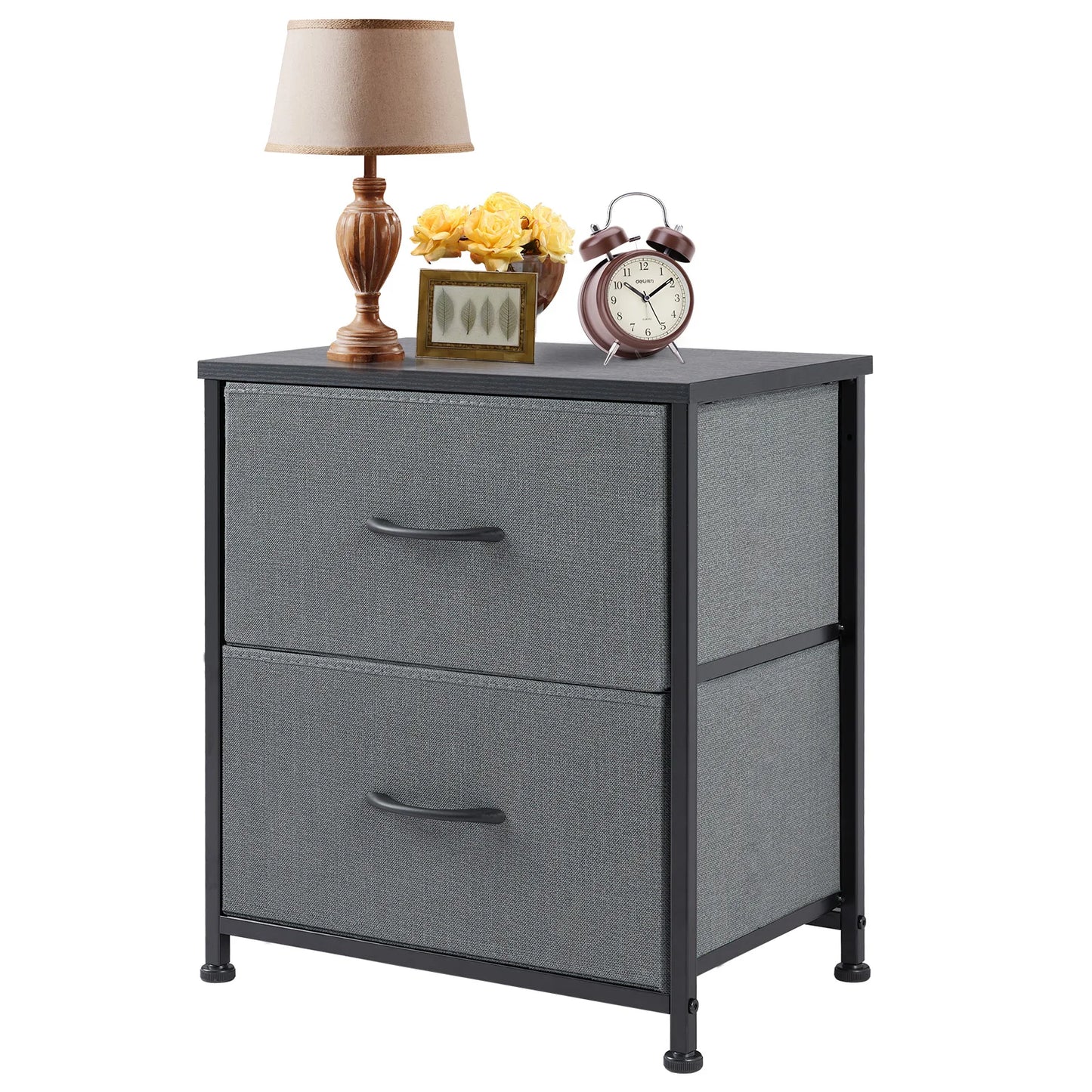 Nightstand with Fabric Drawers Bedroom Storage
