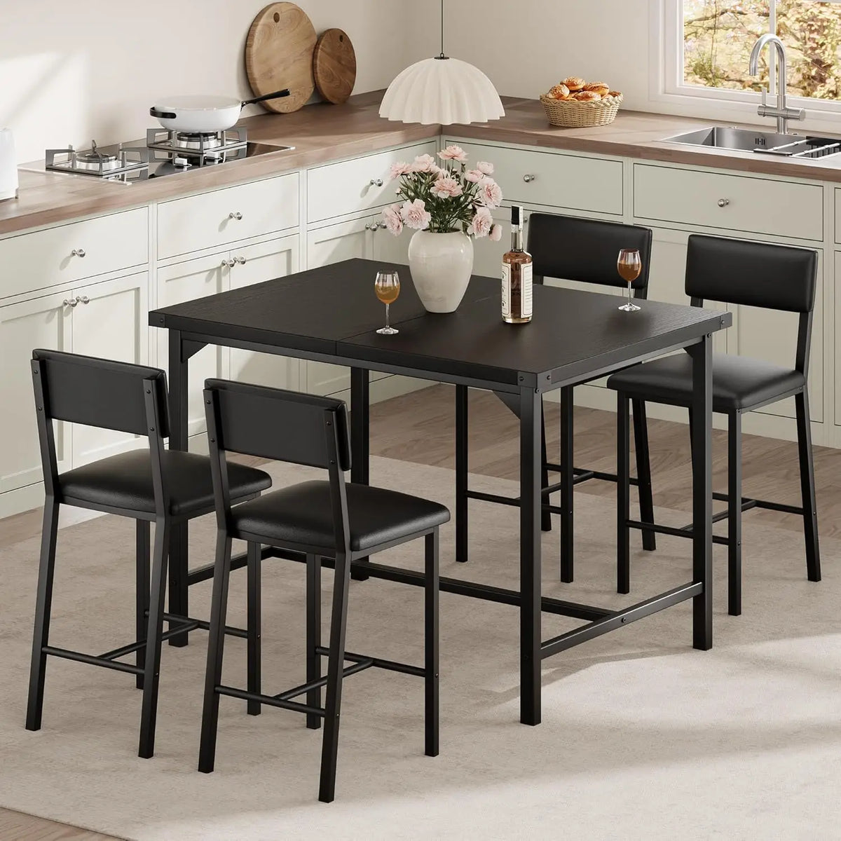 5-Piece Bar Table Set Upholstered Chairs