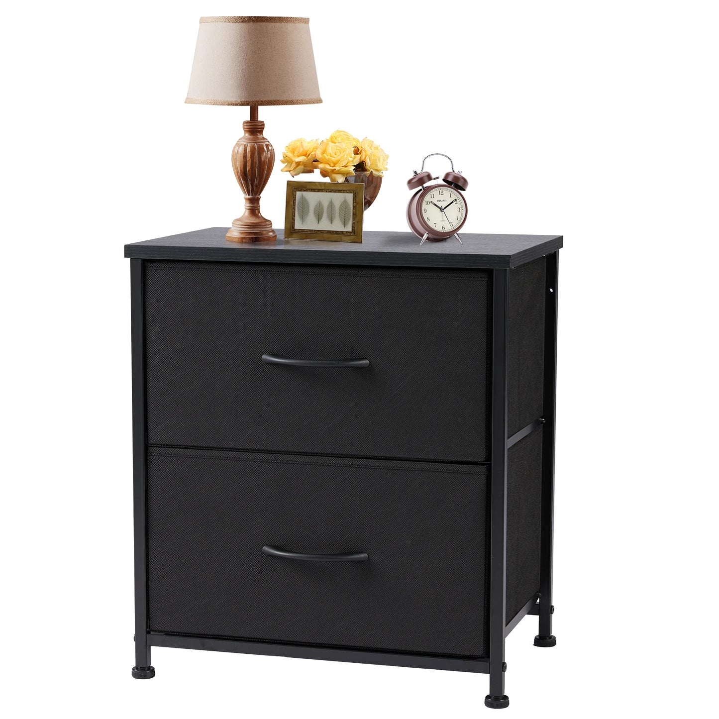Nightstand with Fabric Drawers Bedroom Storage