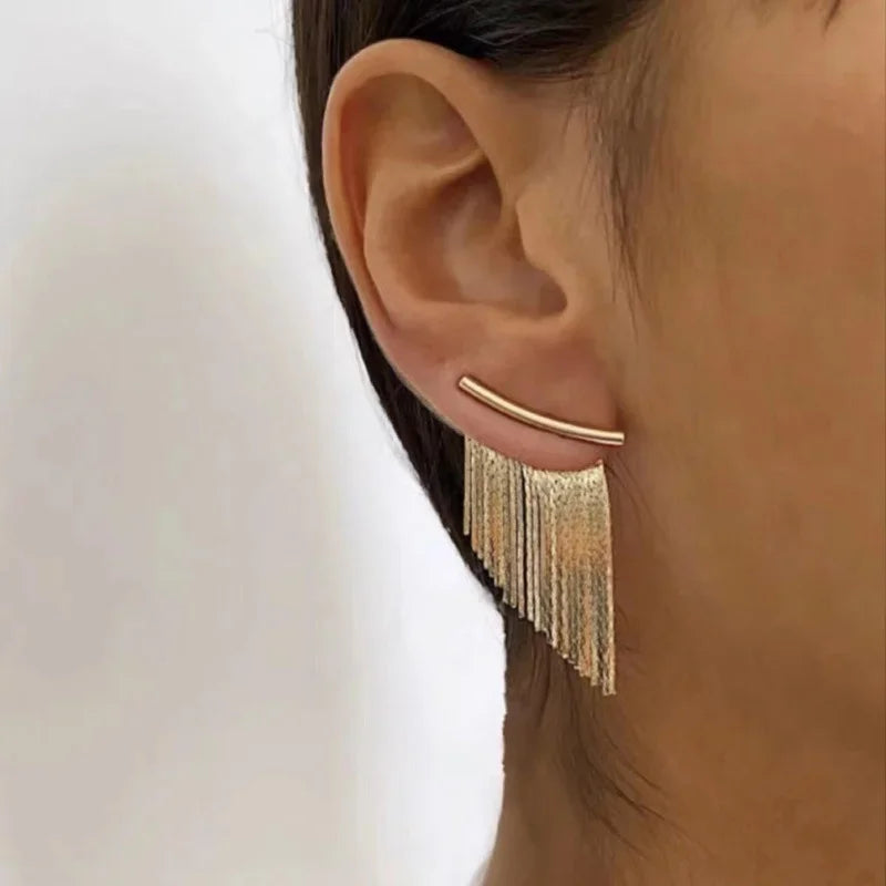 Gold Tassel Statement Earrings for Women