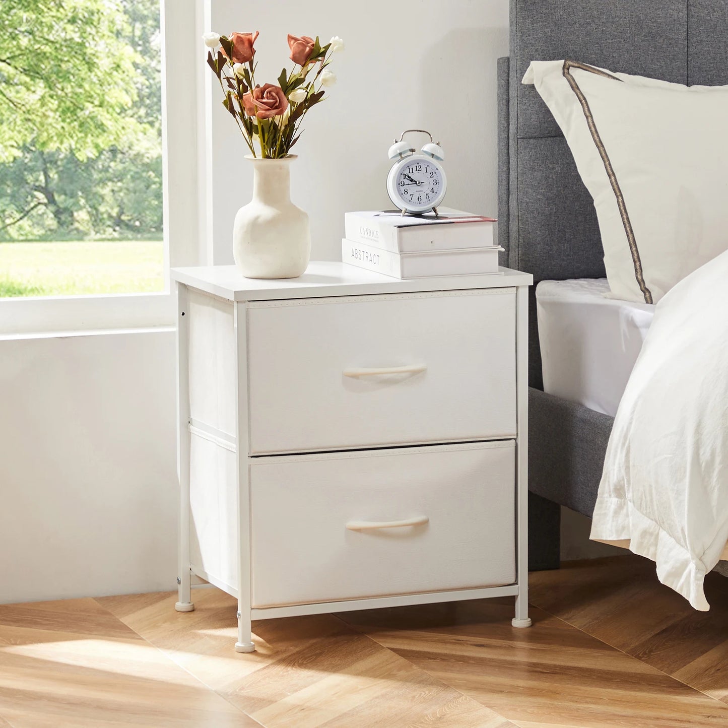 Nightstand with Fabric Drawers Bedroom Storage
