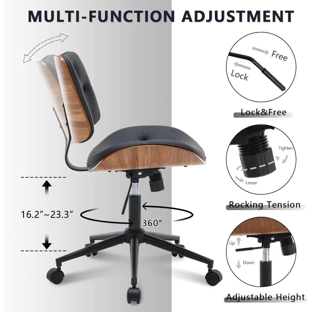 PU Leather Armless Office Chair Swivel Adjustable