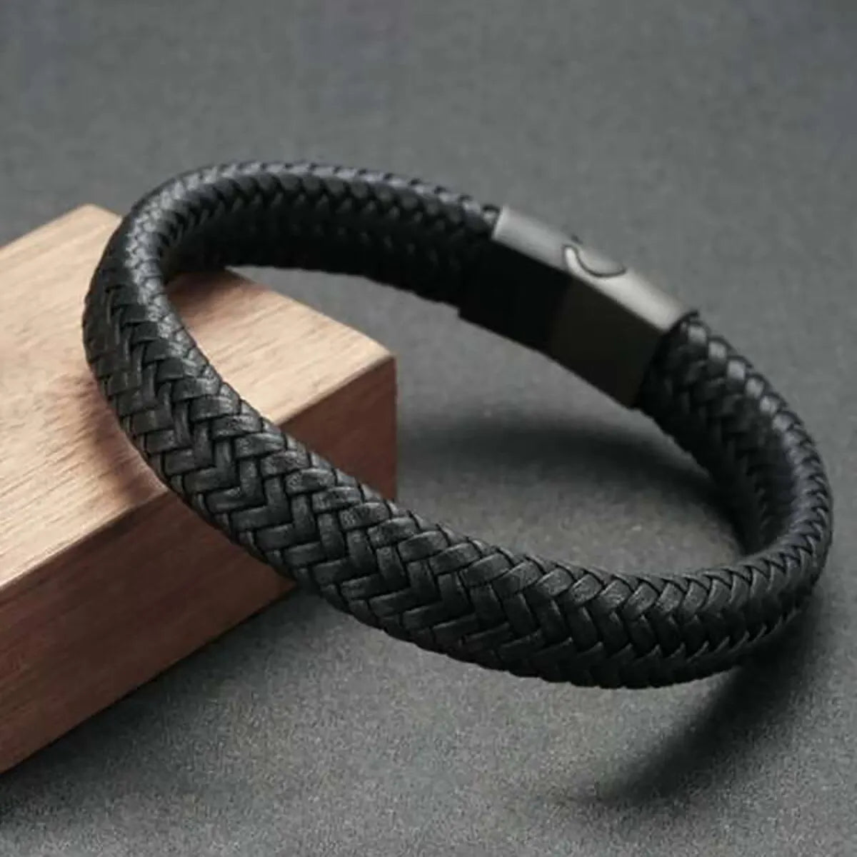 Black PU Leather Magnetic Bracelet Men Gift