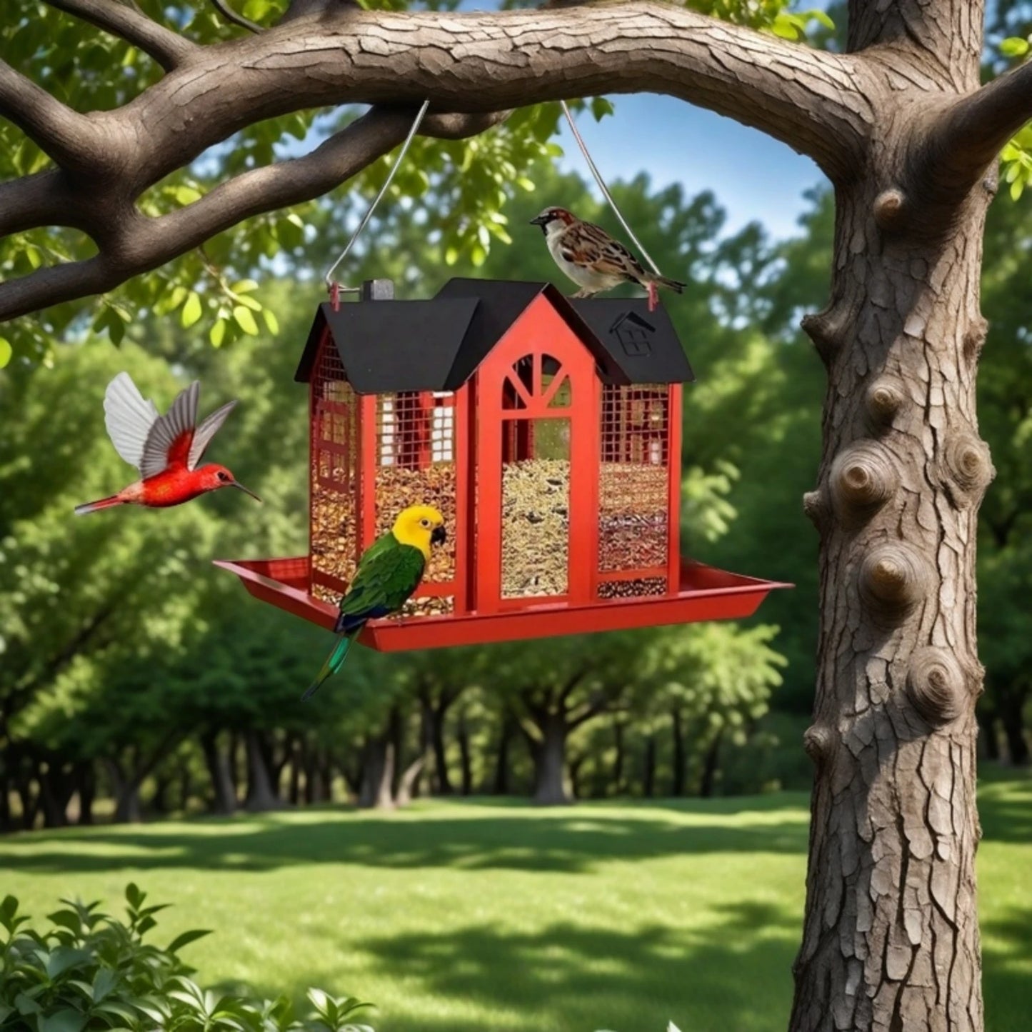 Large Outdoor Bird Feeder with Metal Mesh