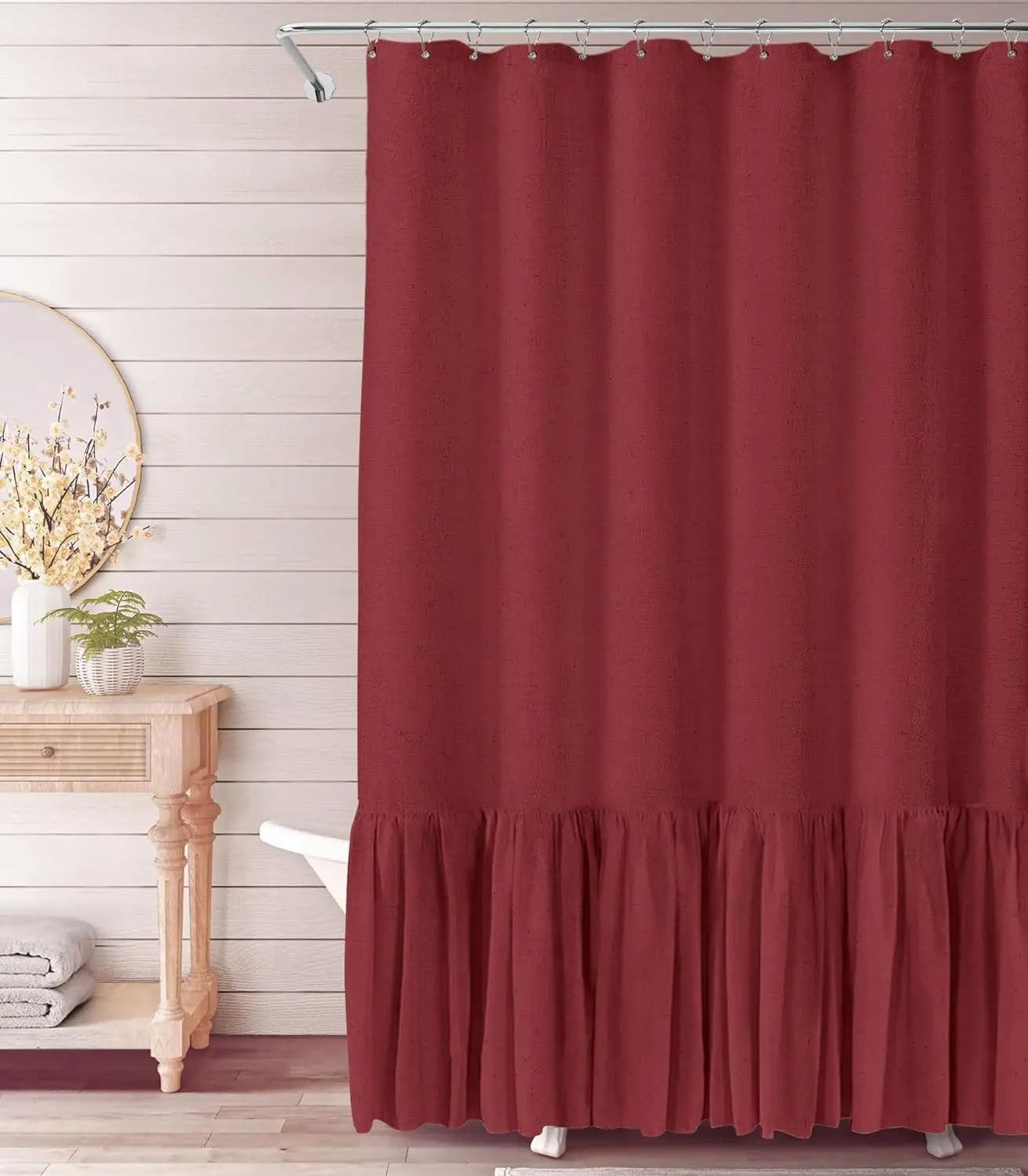 Farmhouse Linen Ruffle Shower Curtain Set