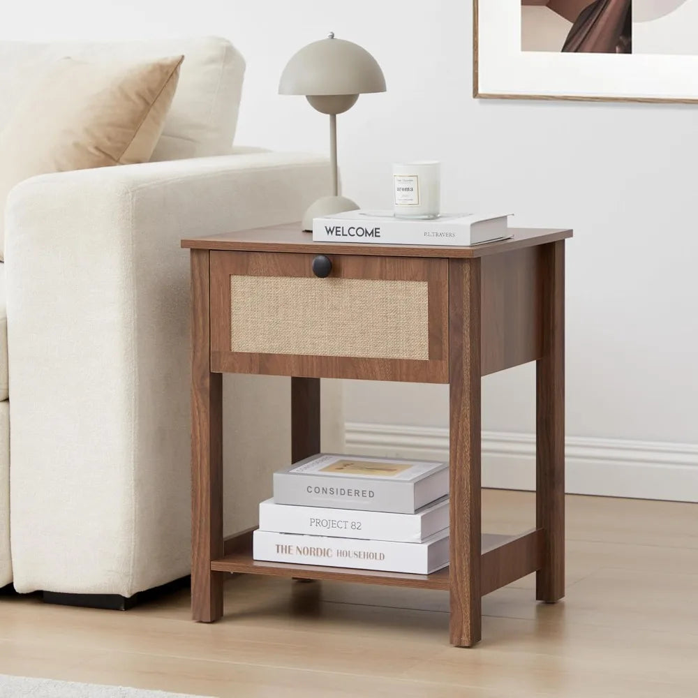 Modern Flax Wood Nightstand with Drawer