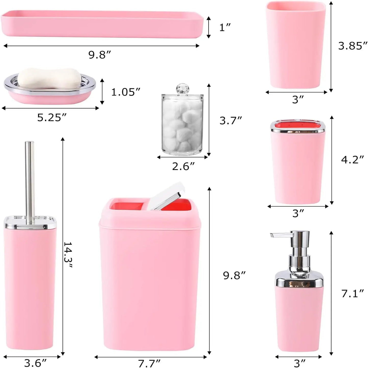 Pink Bathroom Accessory Set with Tray
