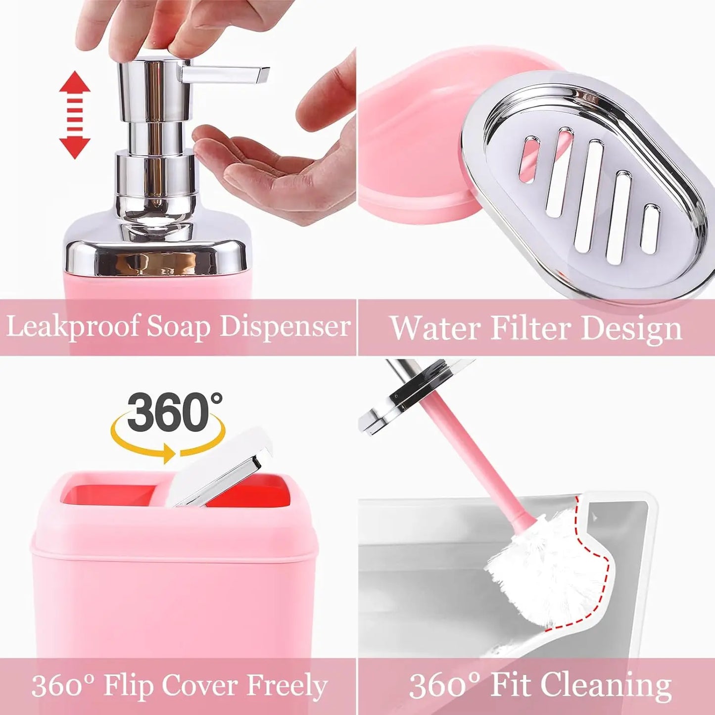 Pink Bathroom Accessory Set with Tray