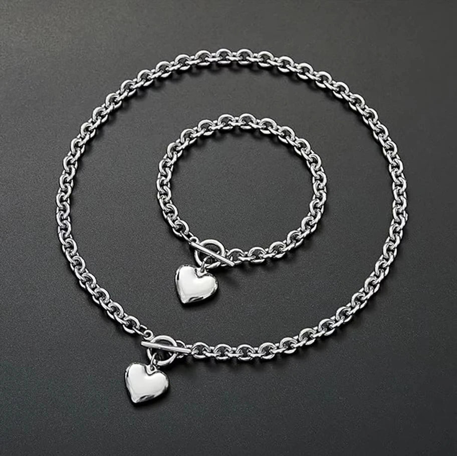Women’s Pearl Love Necklace Bracelet Jewelry Set