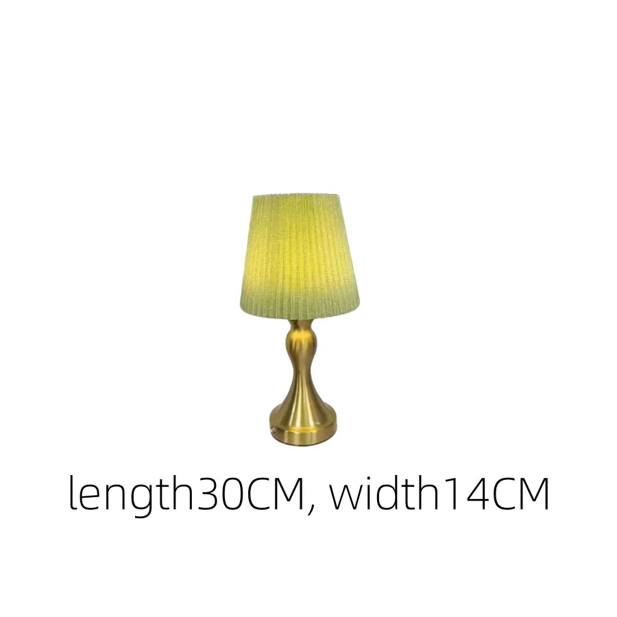 Pleated Fabric Table Lamp with Brass Base – USB Powered Accent Night Light