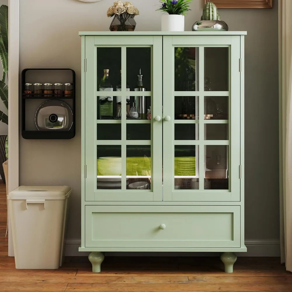Modern Wood Buffet Cabinet with Glass Doors
