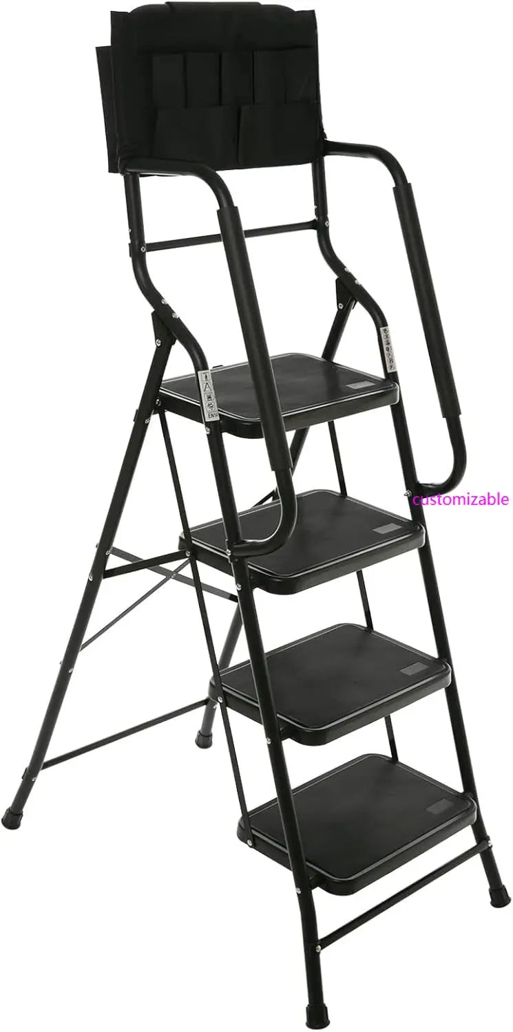 4-Step Folding Ladder with Handrails Steel