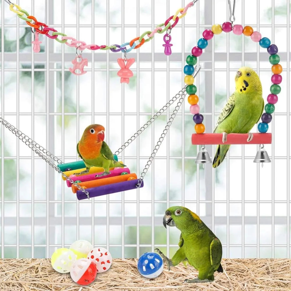 11-Piece Bird Cage Swings & Toys Set