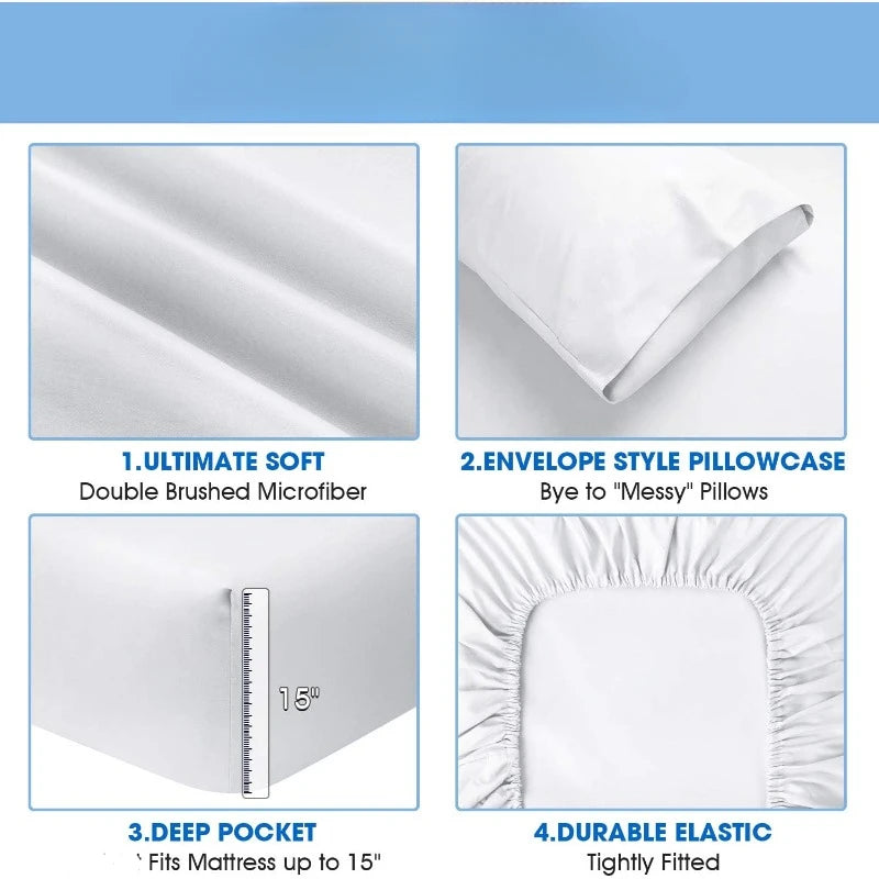 6-Piece King White Luxury Bed Sheets