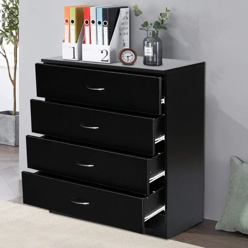 4-Drawer Black Chest Bedroom Dresser Storage
